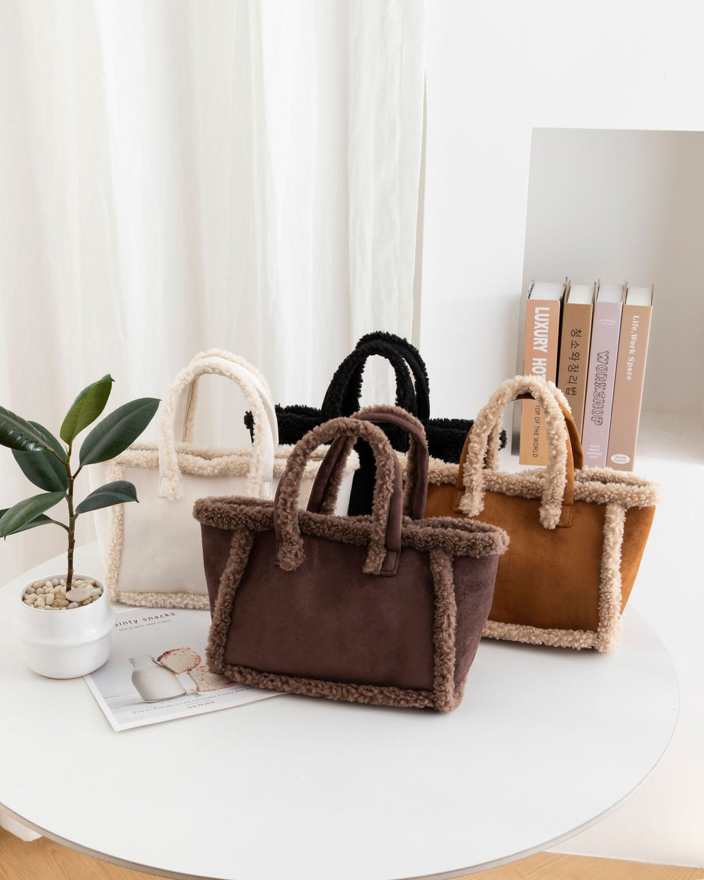 Womens Plush Crossbody Tote Bag