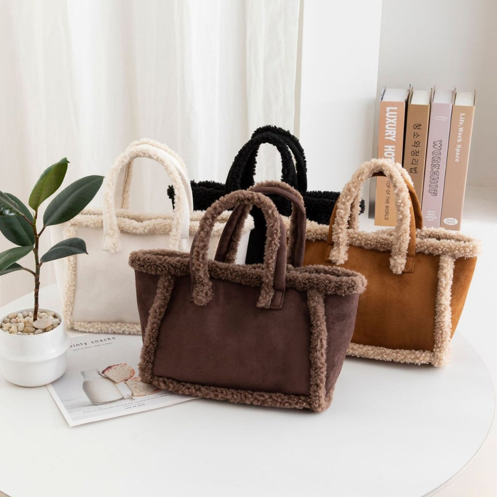 Womens Plush Crossbody Tote Bag