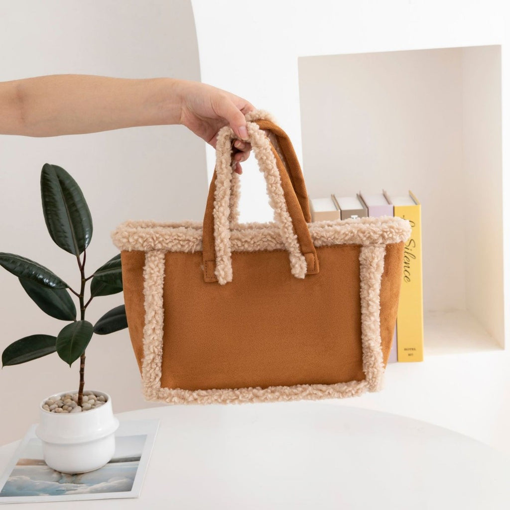 Womens Plush Crossbody Tote Bag