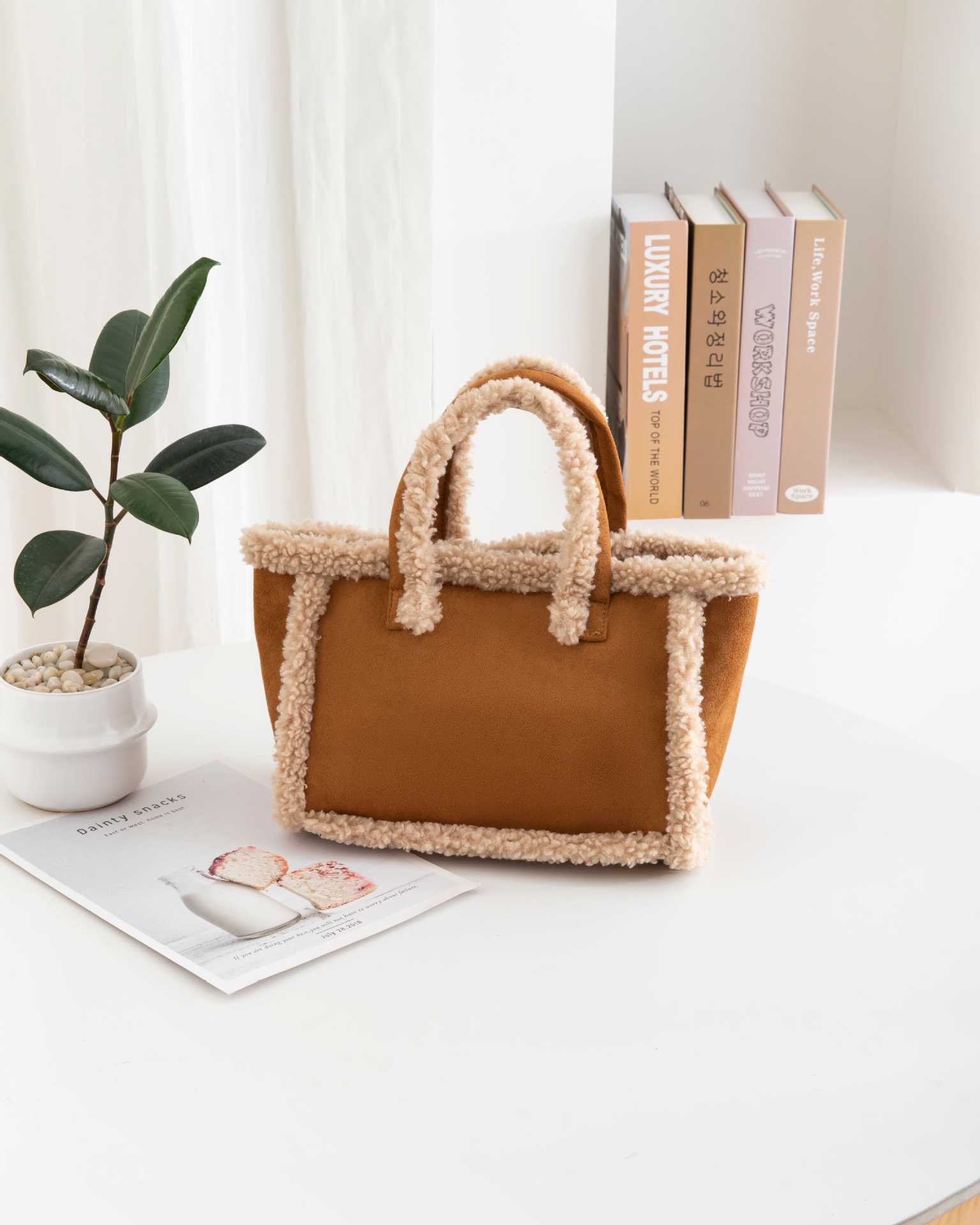 Womens Plush Crossbody Tote Bag