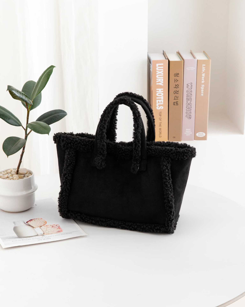 Womens Plush Crossbody Tote Bag